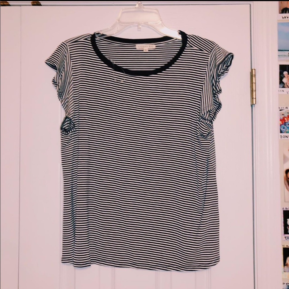 navy blue and white striped blouse